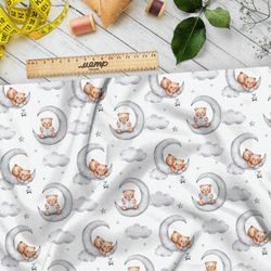 Ткань футер 2-х нитка медвежонок на полумесяце