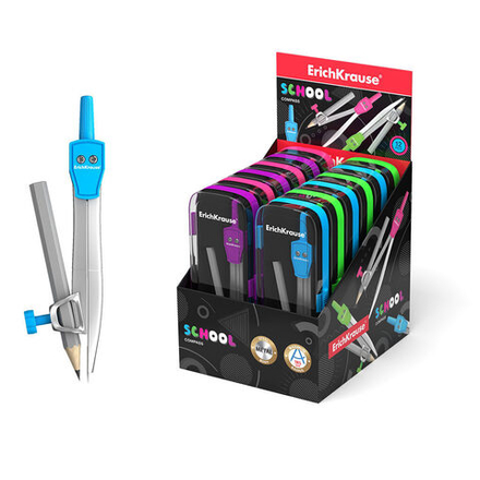 Циркуль металл. EK "School" в пласт. футляре, ассорти