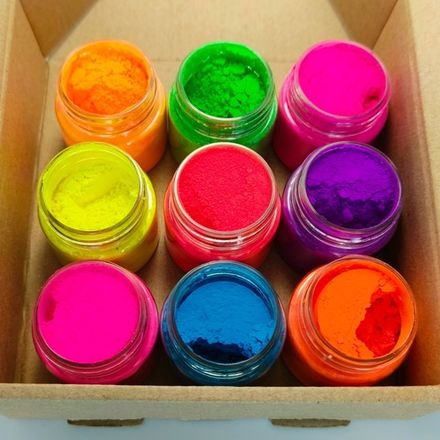 Набор неоновых пигментов для дизайна ногтей, маникюра "NEON" 72 грамма - (20мл.(8 грамм) х 9