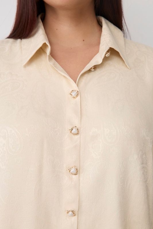 Рубашка из вискозы жаккард с отделкой бахромой, сливочный