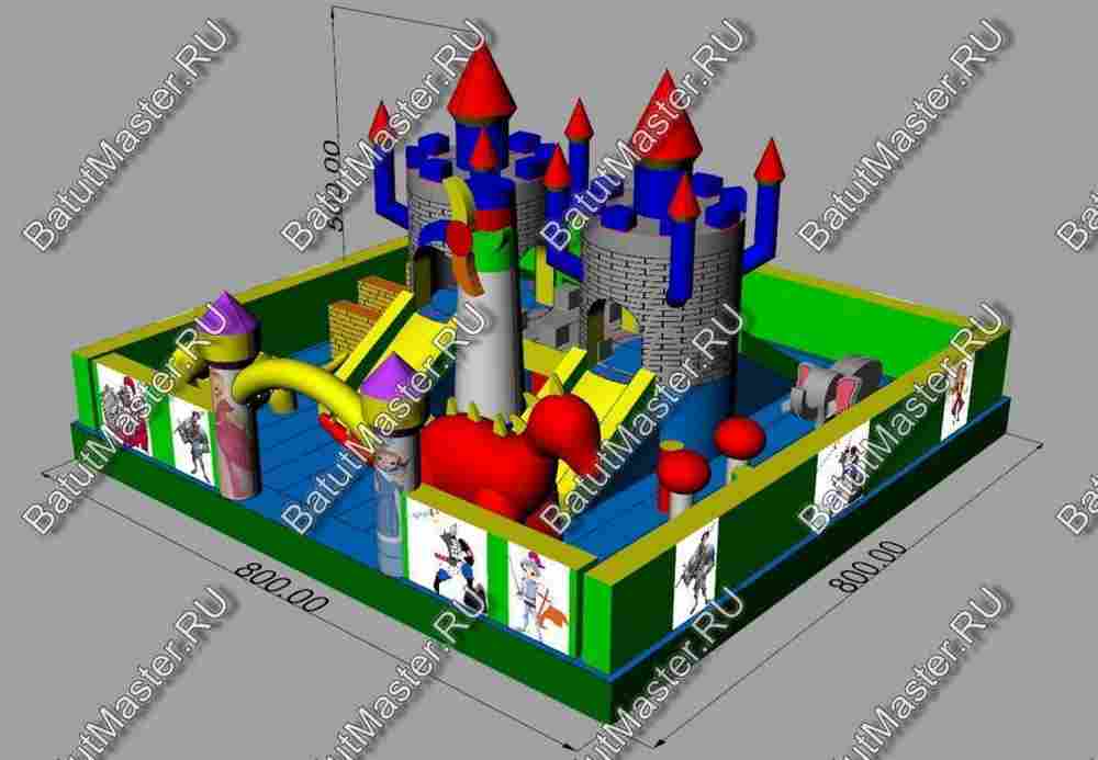 Большой надувной батут "Средневековье" 10*10*5 м