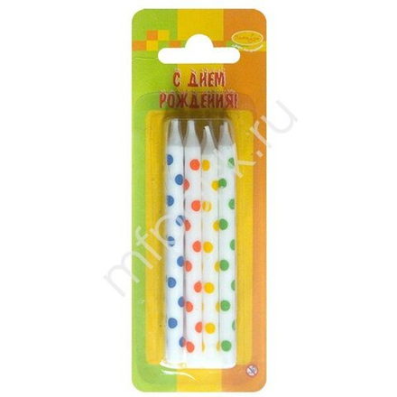 Свечи Белые в горошек 9 см. 12шт.