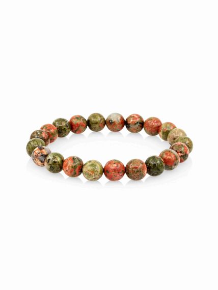 Фото браслета из яшмы унакит на белом фоне вид анфас