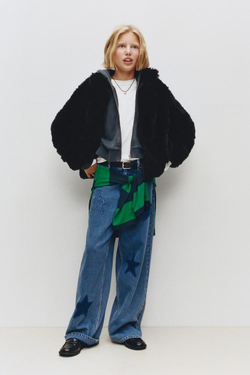 ZARA КУРТКА ИЗ ИСКУССТВЕННОГО МЕХА, ЧЕРНЫЙ