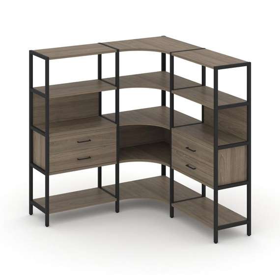 Shelf System Трехсекционный угловой стеллаж четырехярусный с ящиками SN.STMU-431 Вяз Благородный/Мет