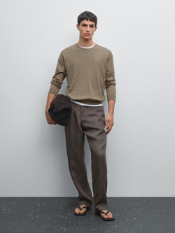 Massimo Dutti Хлопковый свитер с длинными рукавами, цвет морской волны