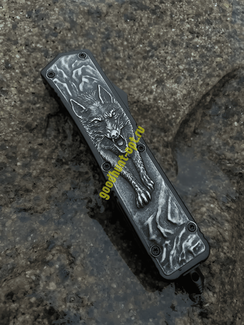 Тактический складной нож фронтально-выкидной автоматический Черно-серый 3D