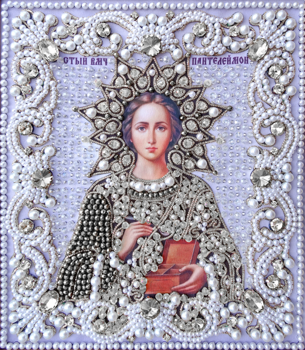 ЖС-3-СБ Набор для вышивания хрустальными камнями Пантелеймон целитель (белый)