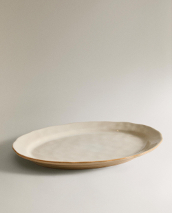 Zara Home блюдо сервировочное из каменной керамики, цвет кремовый, 39 см