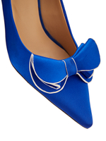 Женские туфли из кожи синие с бантиком