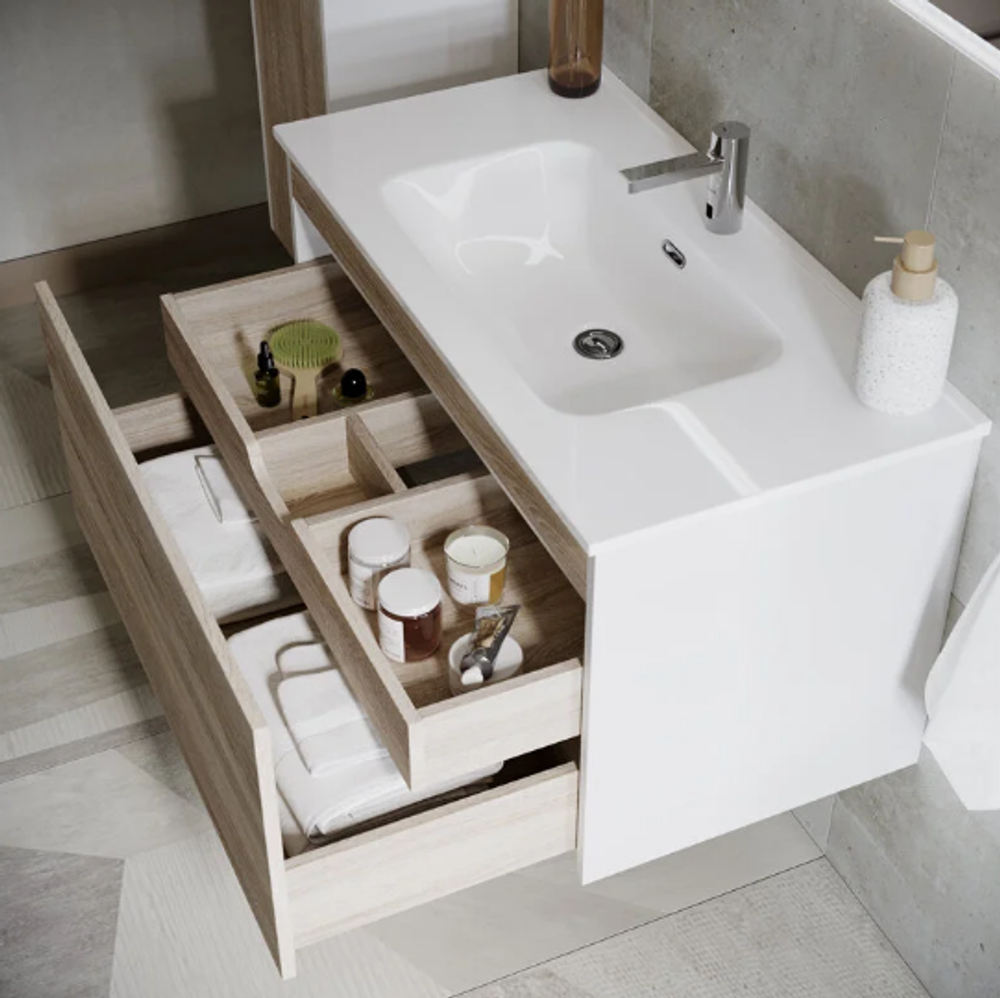 Тумба подвесная SANCOS Smart 1190х450х500, c двумя ящиками оснащенными доводчиками, дуб бардолино/белый , арт. SM120-1E
