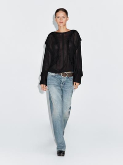 Massimo Dutti Блуза из струящейся ткани с воланами и молнией, черный