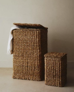 ZARA HOME ПЛЕТЕНАЯ КОРЗИНА ДЛЯ БЕЛЬЯ С КРЫШКОЙ, СВЕТЛО-БЕЖЕВЫЙ