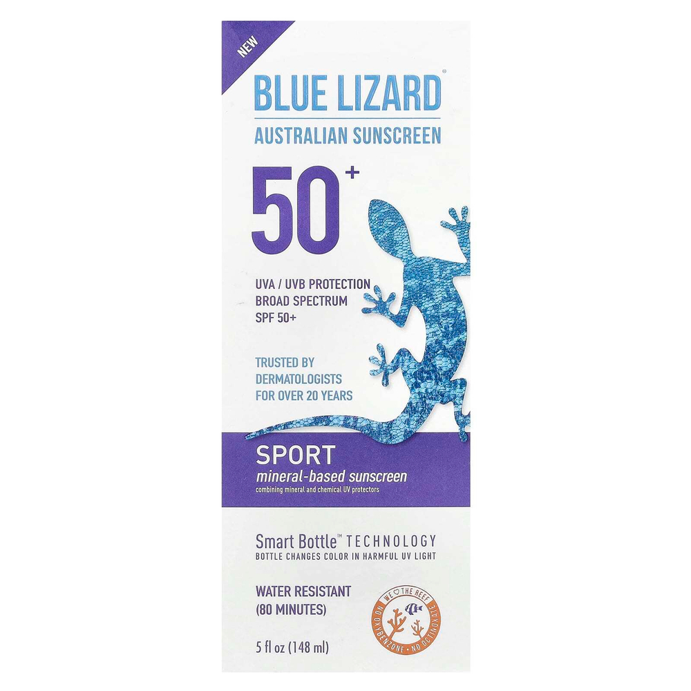 Blue Lizard Australian Sunscreen, Sport, солнцезащитное средство на минеральной основе, SPF 50+, 148 мл (5 жидк. унц.)