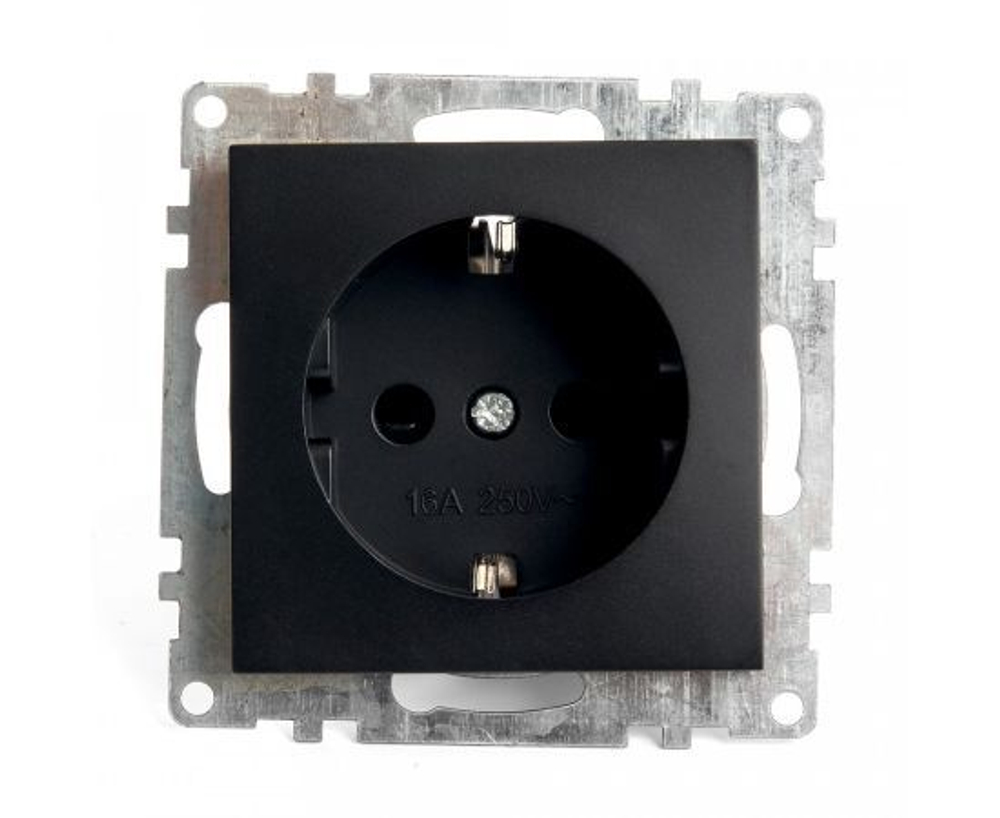 Розетка 1-местная с/з (механизм), STEKKER GLS16-7110-05, 250В, 16А с защитной шторкой, серия Катрин, черный 39610