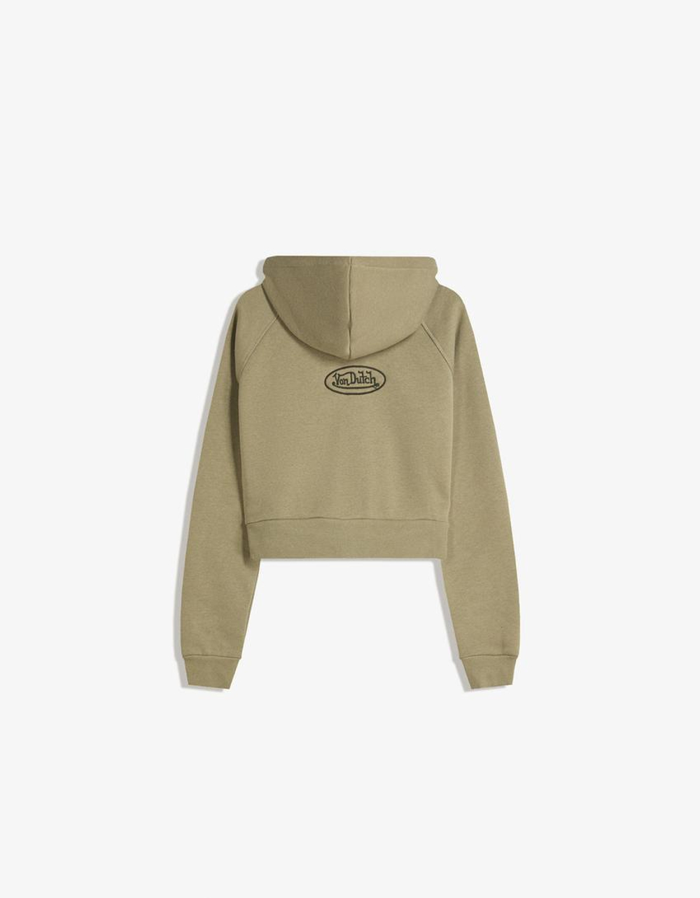 BERSHKA Толстовка с капюшоном на молнии с принтом Von Dutch, хаки