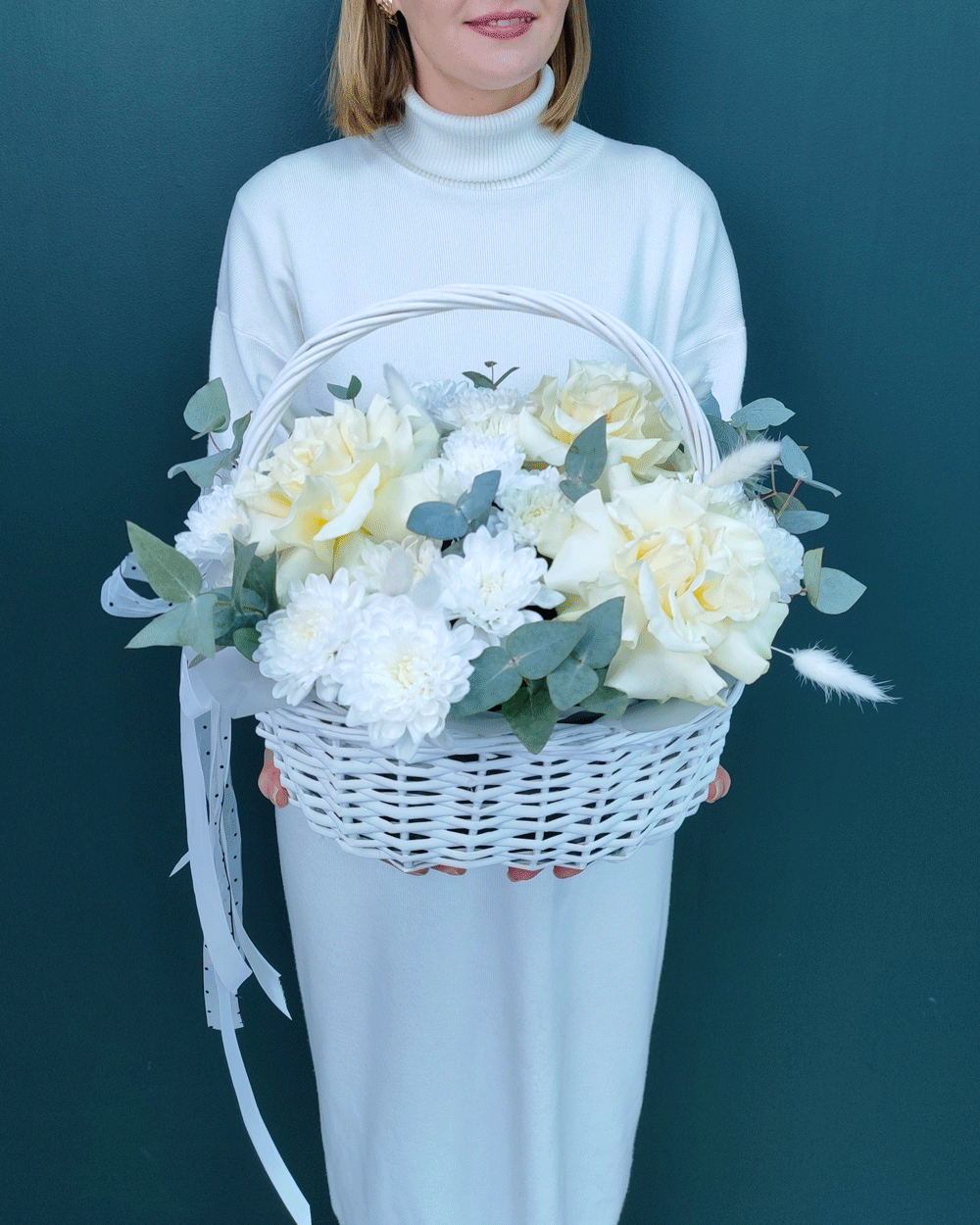 Цветочная корзина белая(00449)