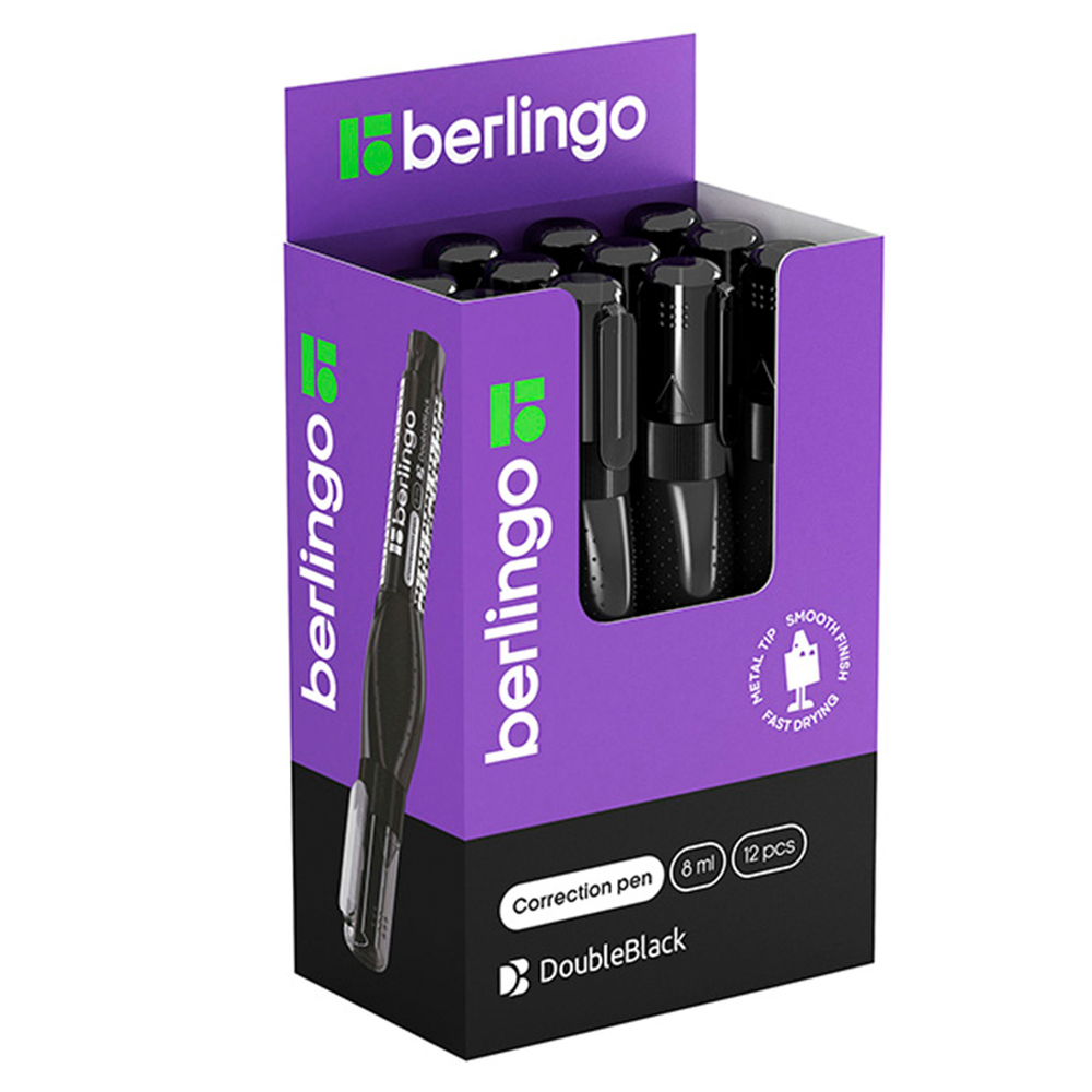 Корректирующая ручка Berlingo "DoubleBlack", 8 мл, металлический наконечник