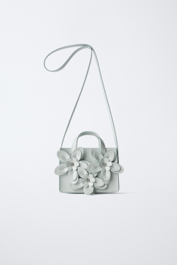 ZARA СУМКА С ПЛЕЧЕВЫМ РЕМНЕМ И ЦВЕТОЧНЫМИ ДЕТАЛЯМИ 3D, СИНИЙ