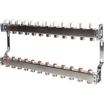 Коллектор Rommer 1"x3/4" на 12 контуров с запорными клапанами (нерж. сталь) RMS-3200-000012