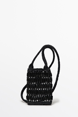 Massimo Dutti Сумка через плечо с деревянными деталями, черный