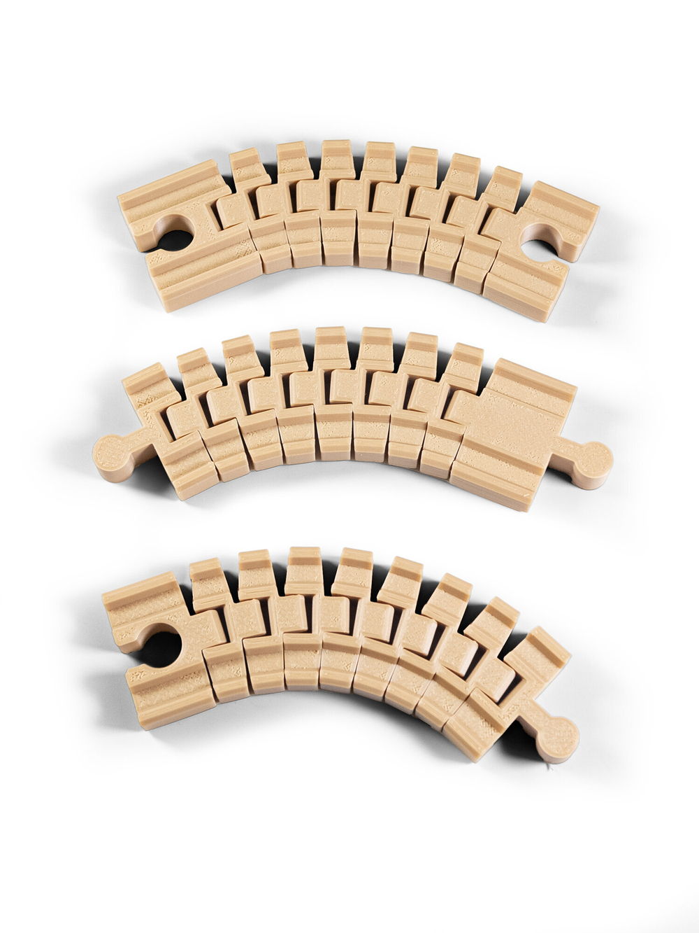 Набор 3 шт. гибких соединителей для деревянной железной дороги ИКЕЯ (IKEA), рельсы 3D печать, 14 см., бежевый