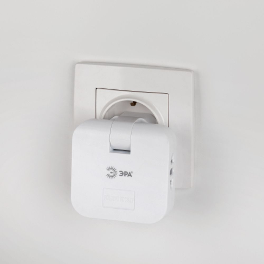 Разветвитель электрический ЭРА SPF-2-FL-USB поворотный на 2 розетки + 2USB 10А белый | Электротовары