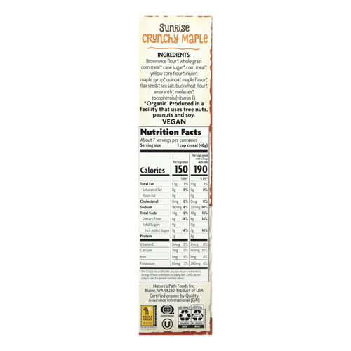 Nature's Path, Органические, хрустящие кленовые хлопья Sunrise, без глютена, 10,6 унций (300 г)