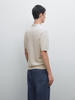 Massimo Dutti Вязаная футболка-поло с V-образным вырезом, дымчатый