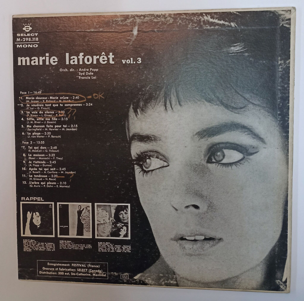 Винтажная виниловая пластинка LP Marie Laforet Volume 3 (Canada 1966)