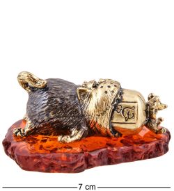 Народные промыслы AM-3624 Фигурка «Кот с Помощником» (латунь, янтарь)