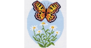 "Бабочка с ромашками"-0577 канва с рисунком