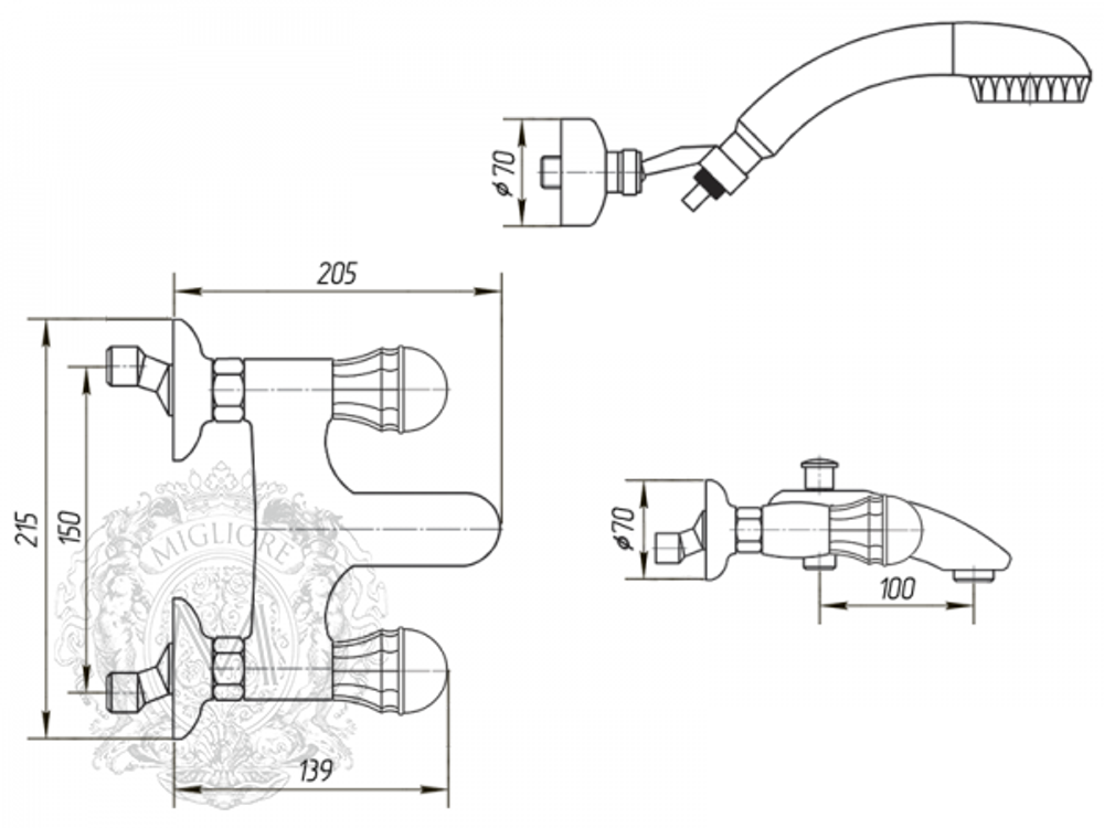 Смеситель для ванны Korona Swarovski ML.KRN- 4702 схема