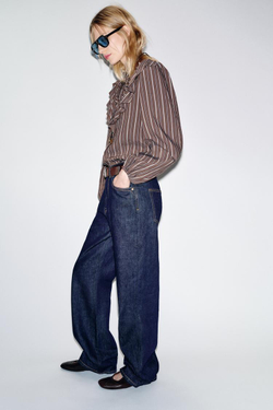 ZARA РУБАШКА В ПОЛОСКУ С ВОЛАНАМИ, КОРИЧНЕВО-СИНИЙ