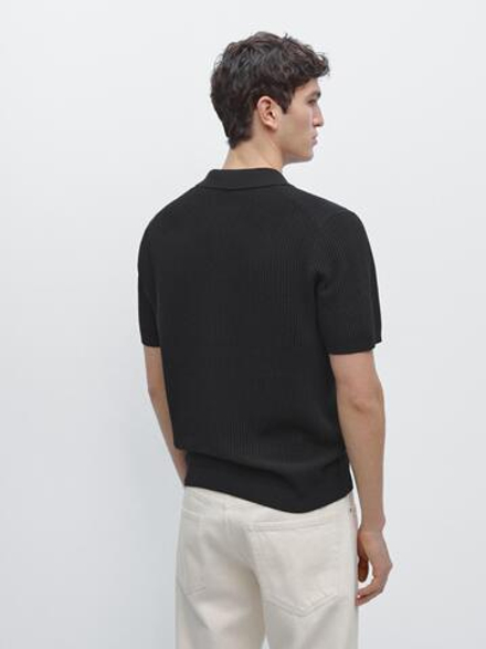 Massimo Dutti Поло из 100% хлопка с короткими рукавами, черный