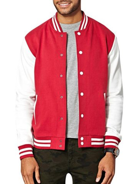 Куртка бомбер красный со светло-серыми рукавами