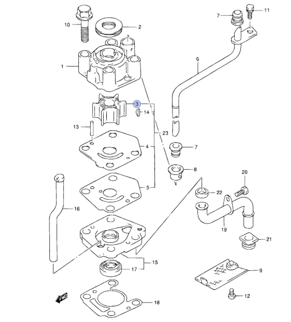 Крыльчатка помпы Suzuki 9.9-15 (17461-93902-000)