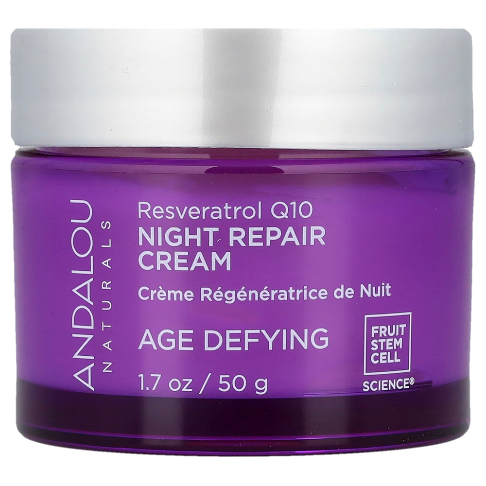 Andalou Naturals, ночной восстанавливающий крем, ресвератрол и коэнзим Q10, 50 г (1,7 унции)