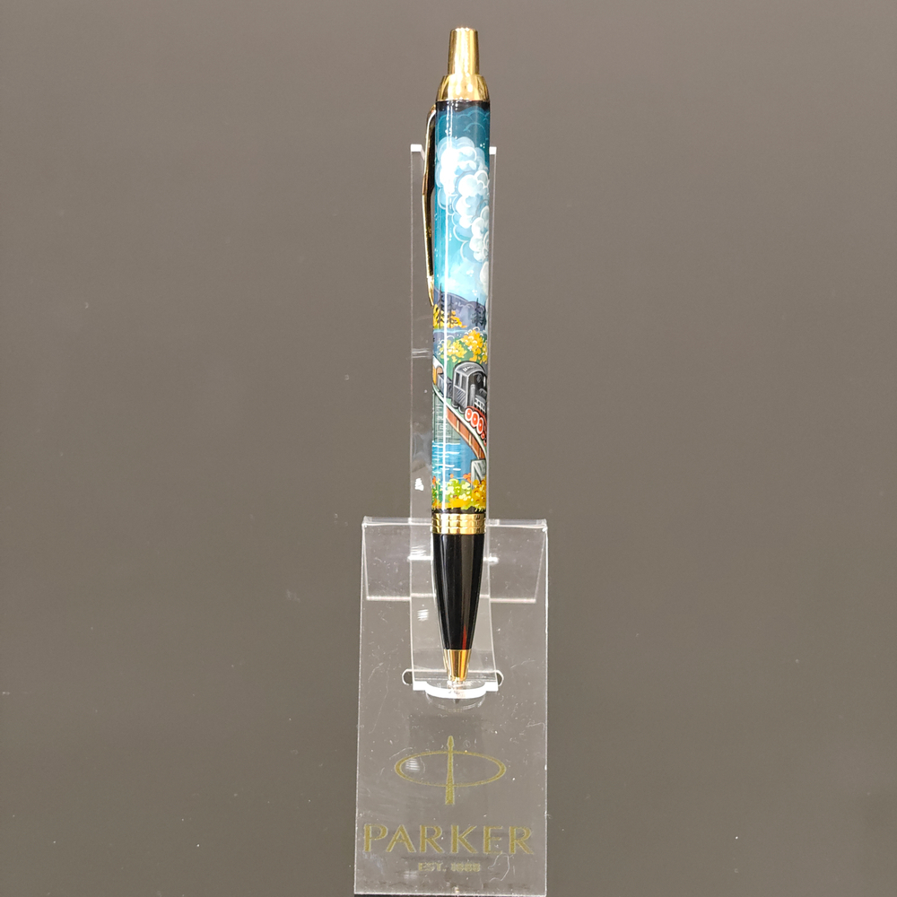 Ручка "Паровоз. Подарок железнодорожнику" с ручной росписью Палех