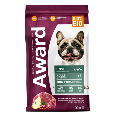 Сухой корм award hypo для взрослых собак всех пород со свининой с добавлением брусники, груши и розмарина 2кг (34113)