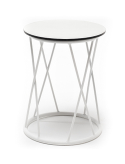 "Колумбия" журнальный стол из HPL круглый Ø40 H55, каркас из стали белый, цвет столешницы "молочный"