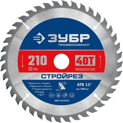 ЗУБР Стройрез, 210 х 30 мм, 40Т, пильный диск по строительной древесине, Профессионал (36931-210-30-40)