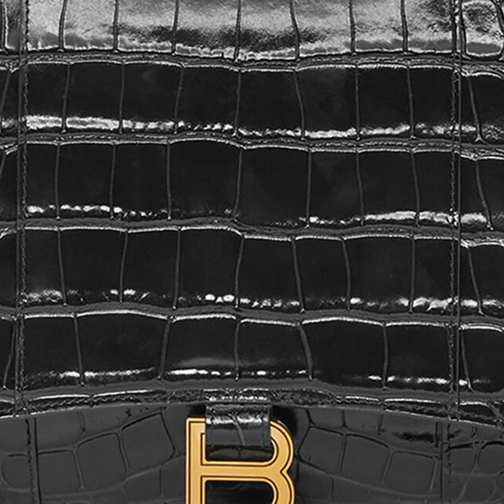 Balenciaga Bright Crocodile Pattern Embossed Calfskin Clutch Women"s Black