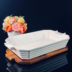 Lenardi 142-111 Прямоугольное блюдо для запекания 36см с дерев.крышкой/подставкой в под.уп.(х6)Фарфор