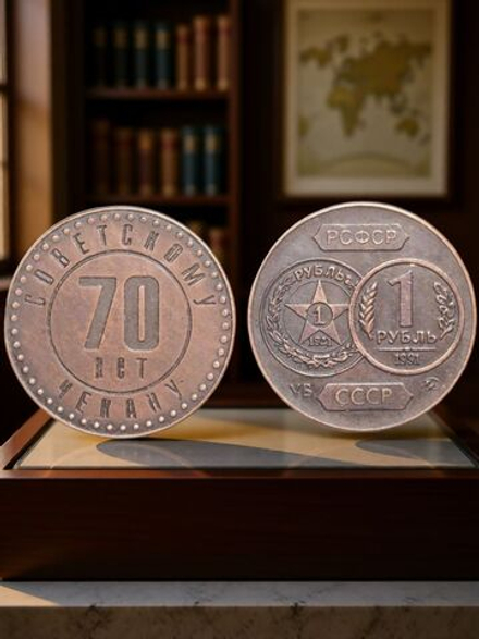 1 рубль 1991 года СССР 70 лет советскому чекану 1921 Копия пробной монеты медь патина