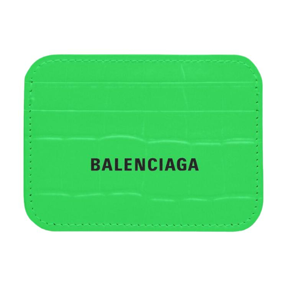 Balenciaga Cow Leather Card Holder Women"s Neon Green