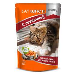Cat Lunch консервы для кошек с говядиной в желе 85 г пакетик