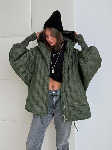 Стеганая куртка с капюшоном в цвете хаки
