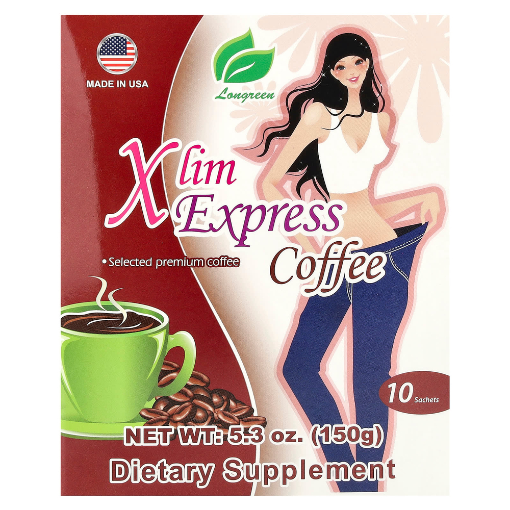 Longreen, Xlim Express, кофе, 10 пакетиков, 150 г (5,3 унции)