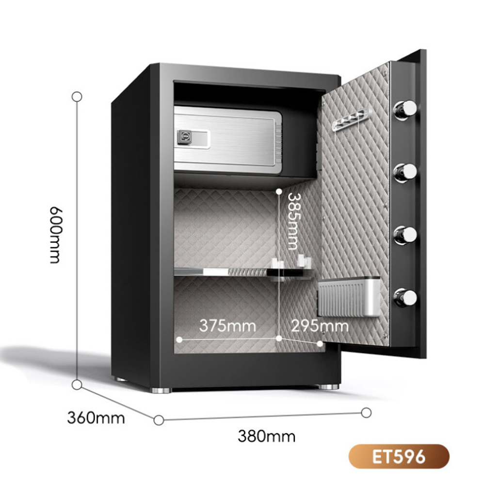 Сейф DELI "ET596" биометрический + электронный замок+ключ, 380х360х600 мм, 23,3 кг, черный